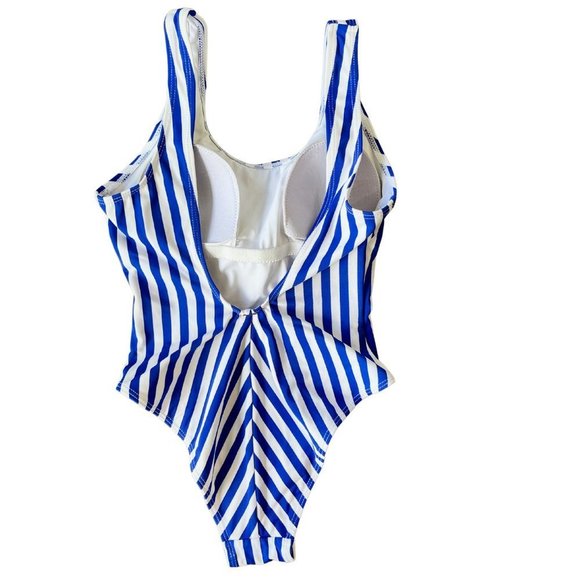 KAIAMI SWIM Blue and White Stripe One Piece Swimsuit s 8 - Picture 2 of 3